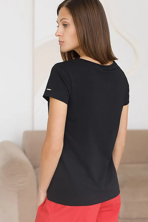 Базовая футболка из премиального хлопка с V образным вырезом VILATTE, черный - фото 2