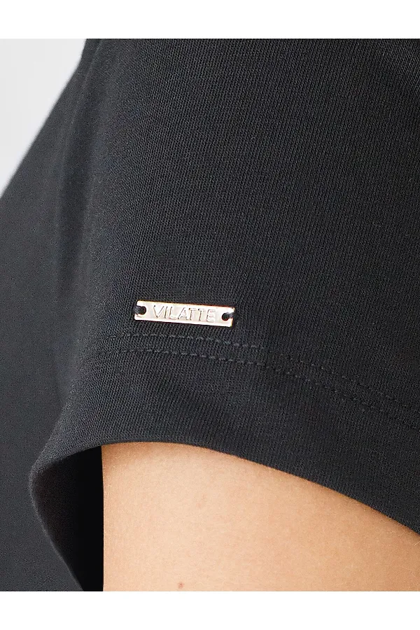 Базовая футболка из премиального хлопка с V образным вырезом VILATTE, черный - фото 2