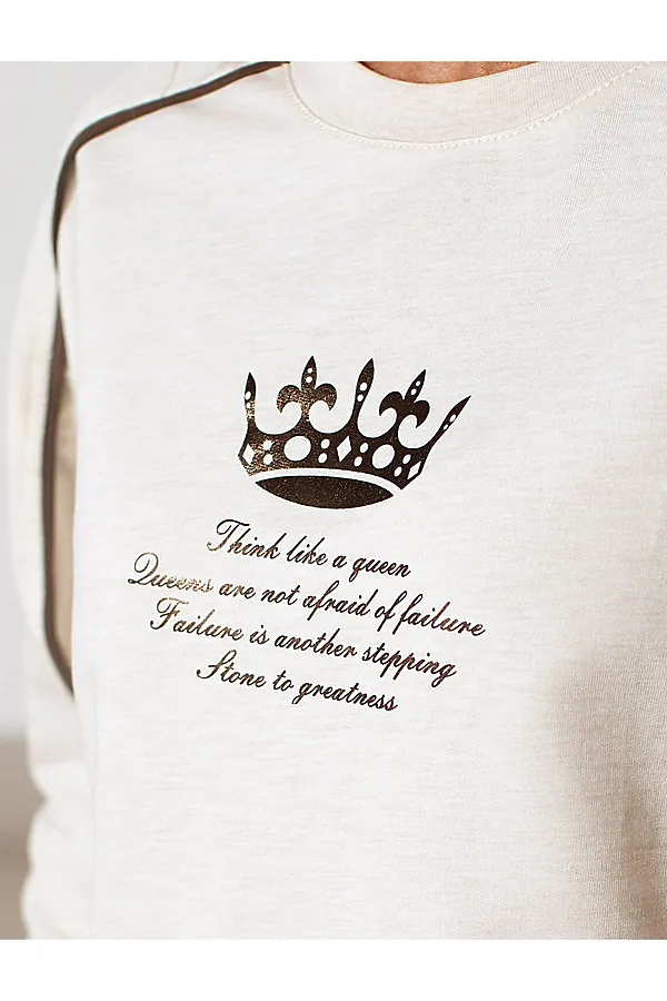 Свитшот с лампасами и разрезами из эластичного футера двухнитки без начеса VILATTE, овсяный меланж_queen - фото 2