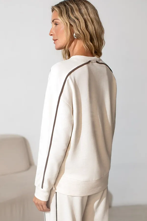 Свитшот с лампасами и разрезами из эластичного футера двухнитки без начеса VILATTE, овсяный меланж_queen - фото 2