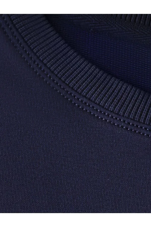 Свободный свитшот с принтом и разрезами из эластичного футера двухнитки без начеса VILATTE, т.синий_queen - фото 2