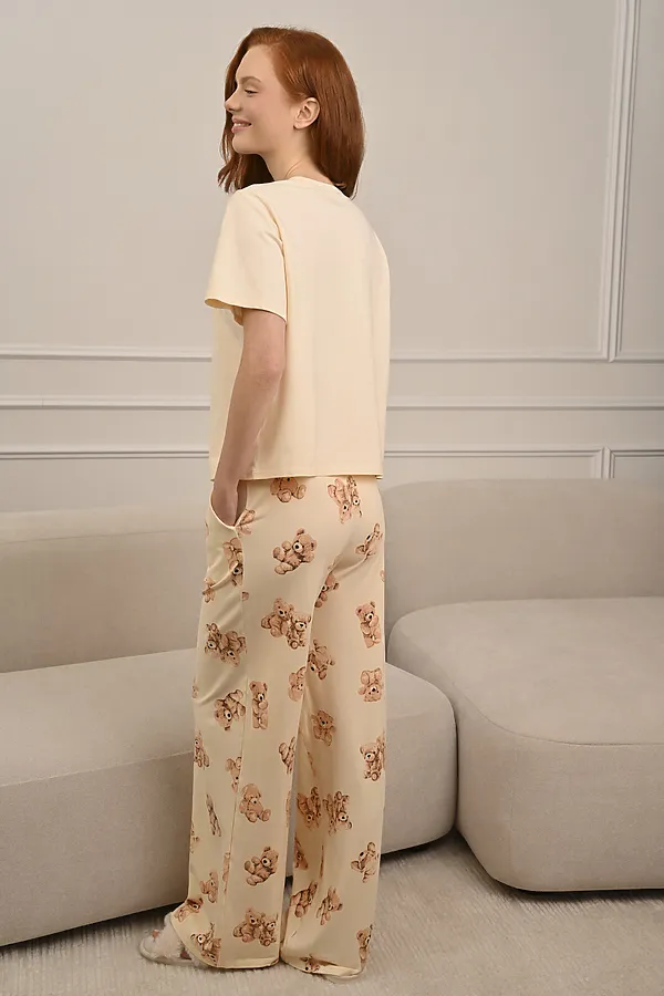 Женская пижама (Футболка+Брюки) INDEFINI, молочный - фото 2