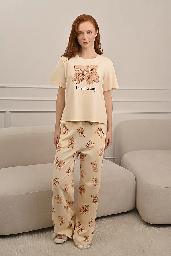 Женская пижама (Футболка+Брюки) INDEFINI, молочный - фото 2