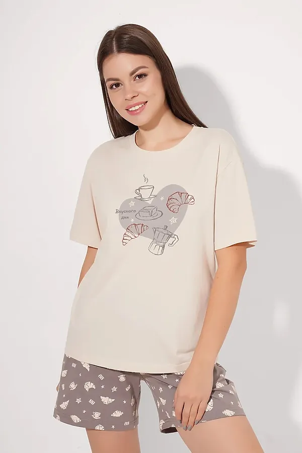Пижама CLEVER, св.бежевый/кофейный - фото 2