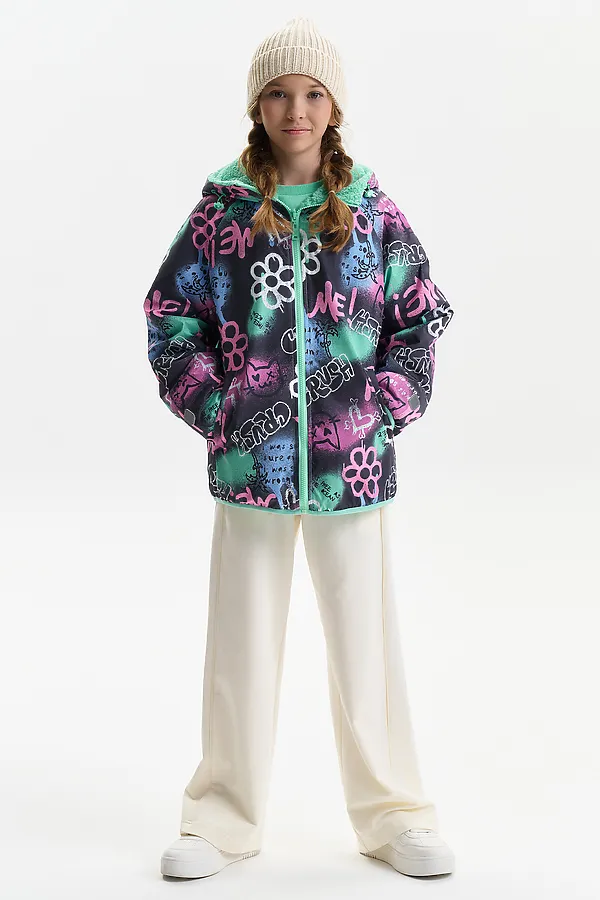 Двусторонняя ветровка для девочек PELICAN, серый - фото 2