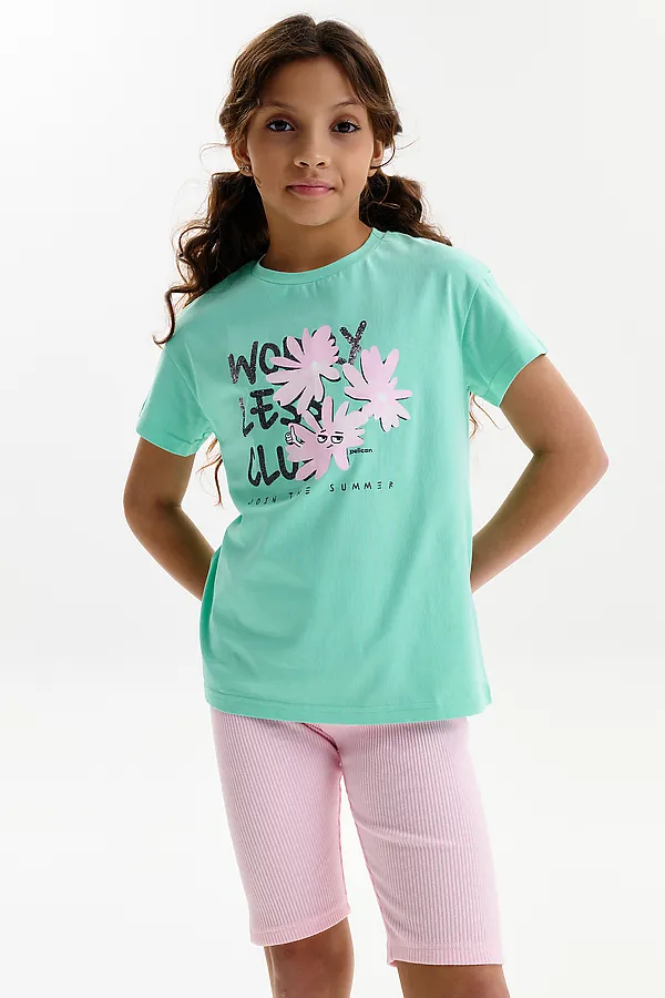 Футболка для девочек PELICAN, ментол - фото 2