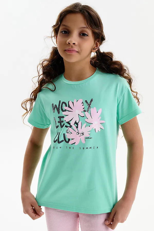 Футболка для девочек PELICAN, ментол - фото 2