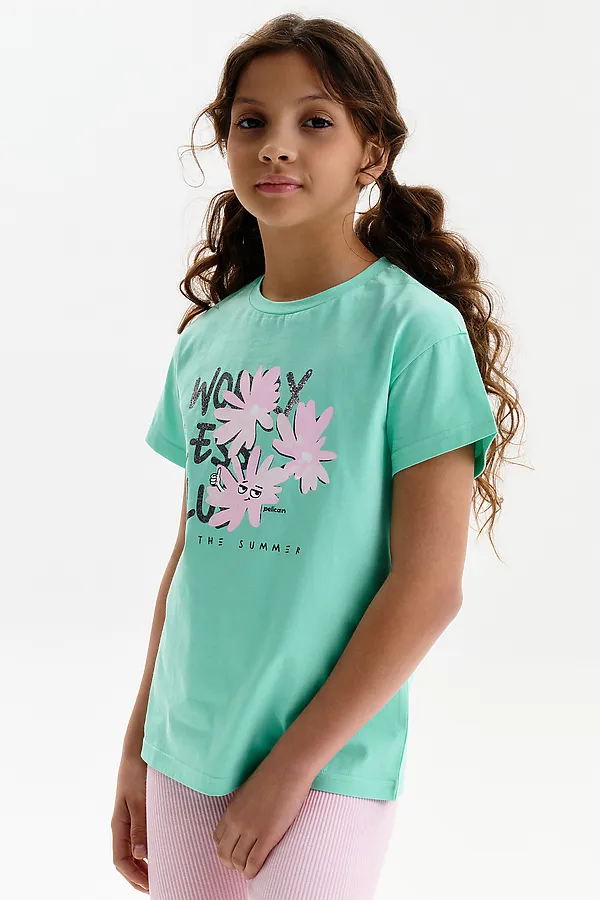 Футболка для девочек PELICAN, ментол - фото 2
