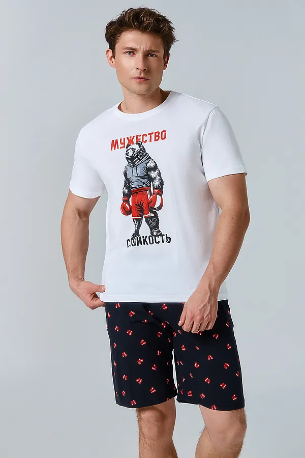 Комплект мужской (футболка, шорты) MARK FORMELLE, белый +боксерские перчатки на черном - фото 2