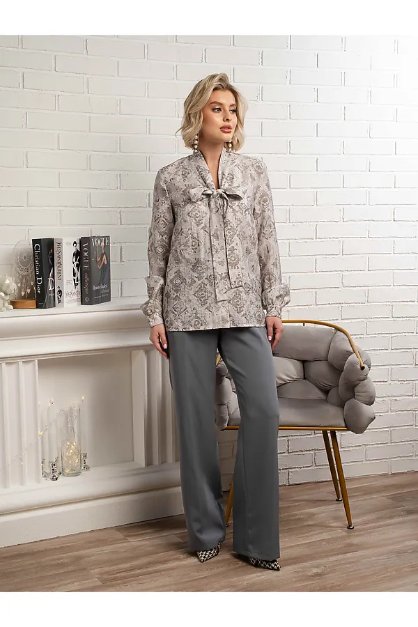 Рубашка с бантом Рузанна LADY TAIGA, серая - фото 2