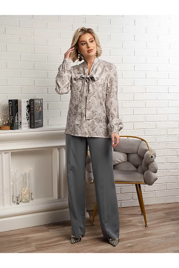 Рубашка с бантом Рузанна LADY TAIGA, серая - фото 2