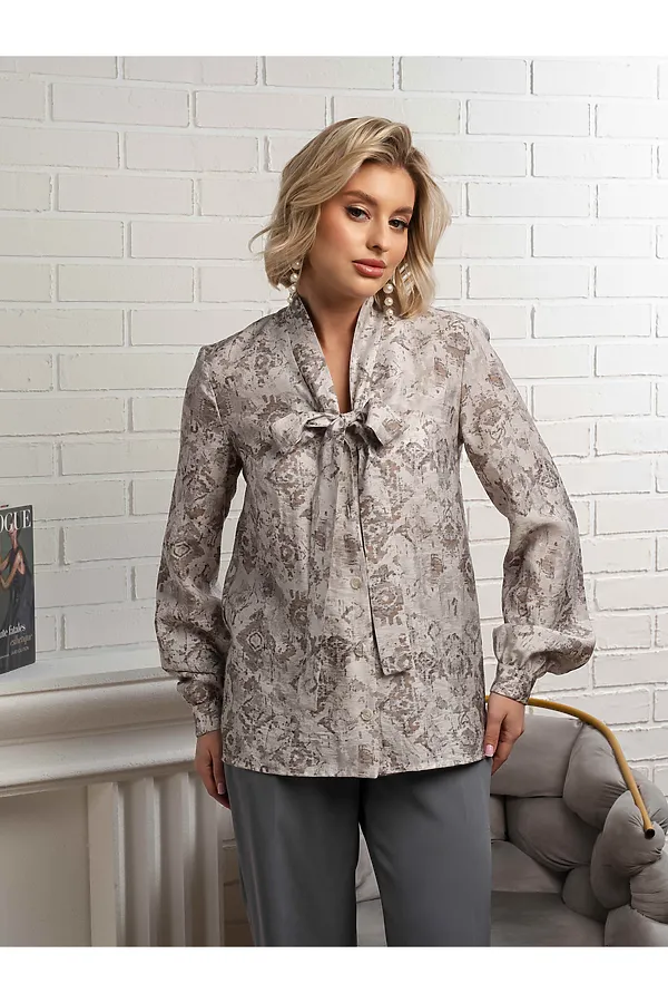Рубашка с бантом Рузанна LADY TAIGA, серая - фото 2