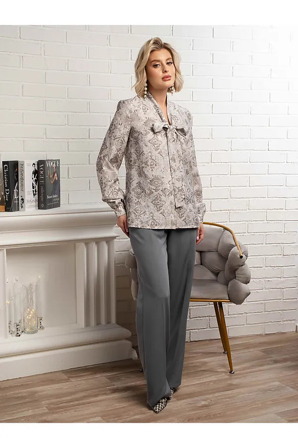 Рубашка с бантом Рузанна LADY TAIGA, серая - фото 2