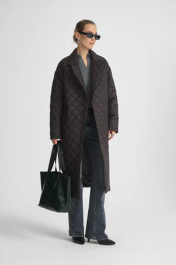 Стеганный утепленный плащ. HOOPS, коричневый - фото 2