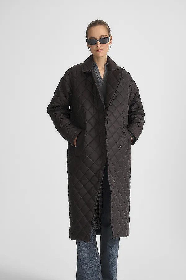 Стеганный утепленный плащ. HOOPS, коричневый - фото 2