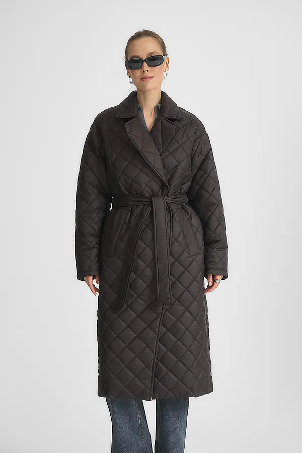 Стеганный утепленный плащ. HOOPS, коричневый - фото 2