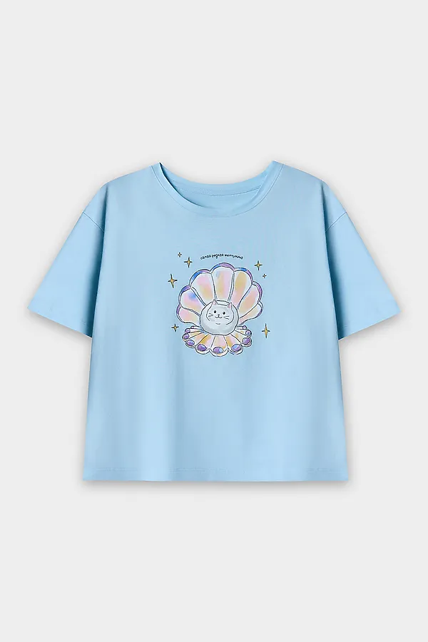 Комплект женский (футболка, шорты) MARK FORMELLE, голубое небо +ракушки на голубом - фото 2