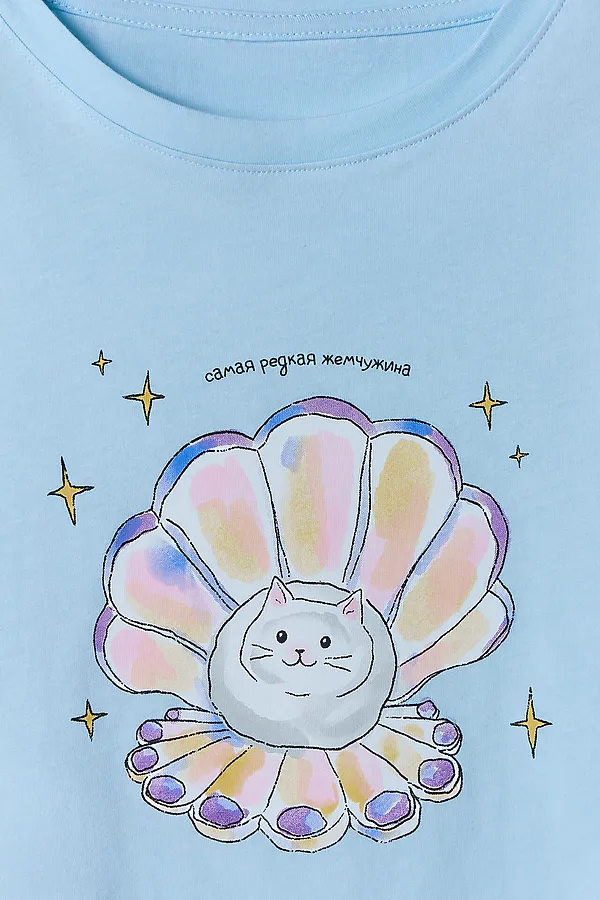 Комплект женский (футболка, шорты) MARK FORMELLE, голубое небо +ракушки на голубом - фото 2