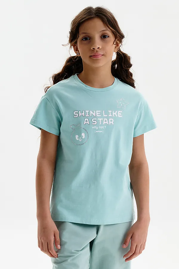 Футболка для девочек PELICAN, лазурный - фото 2