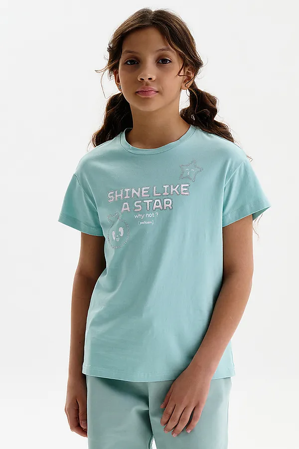 Футболка для девочек PELICAN, лазурный - фото 2