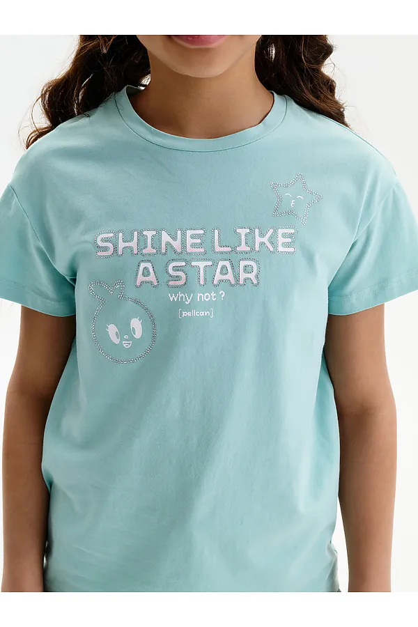 Футболка для девочек PELICAN, лазурный - фото 2