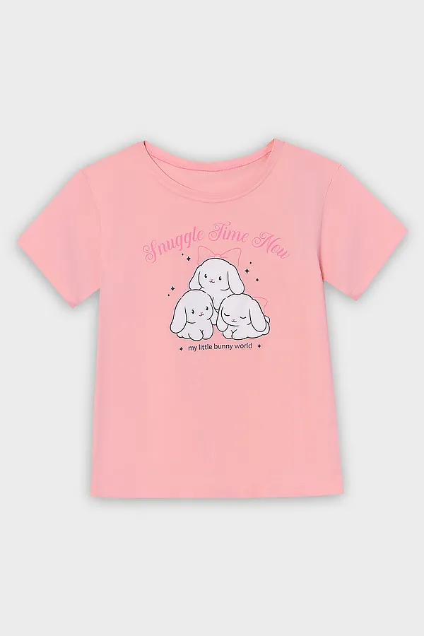 Комплект для девочек (футболка, шорты) MARK FORMELLE, розовый +зайчики на розовом - фото 2