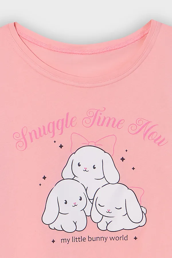 Комплект для девочек (футболка, шорты) MARK FORMELLE, розовый +зайчики на розовом - фото 2