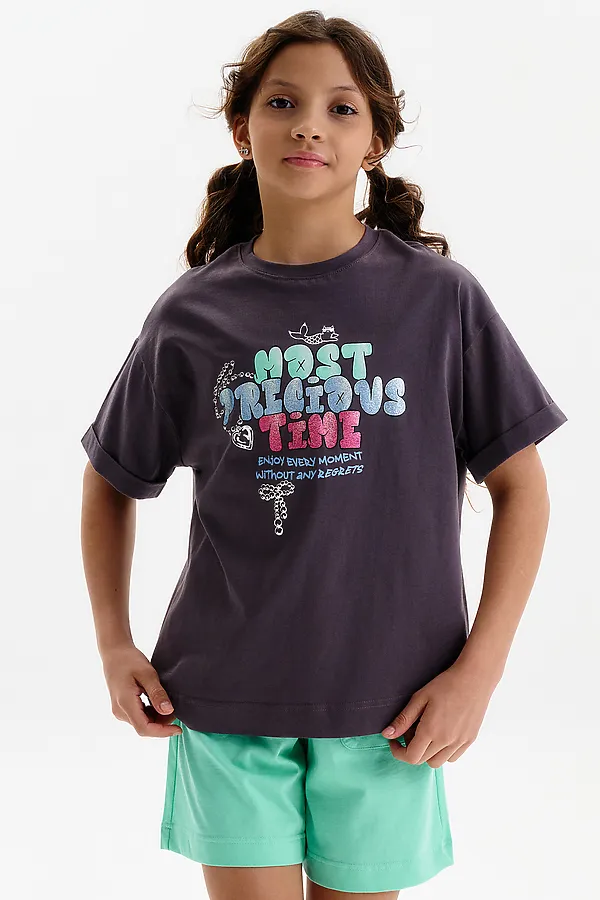 Футболка для девочек PELICAN, темно-серый - фото 2