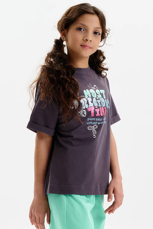 Футболка для девочек PELICAN, темно-серый - фото 2