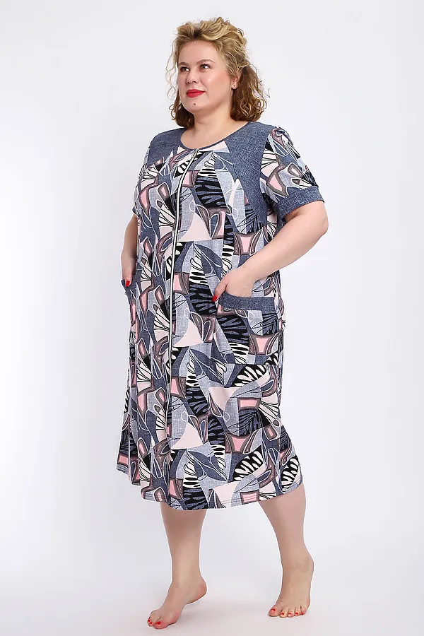 Халат 004 домашний НАТАЛИ, розовый веер - фото 2