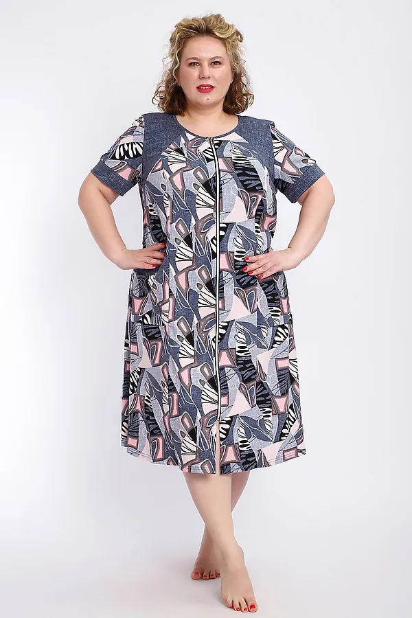 Халат 004 домашний НАТАЛИ, розовый веер - фото 2