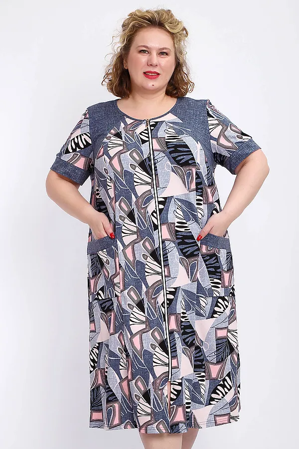 Халат 004 домашний НАТАЛИ, розовый веер - фото 2