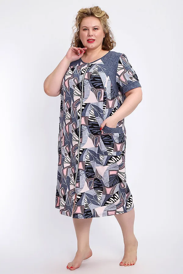 Халат 004 домашний НАТАЛИ, розовый веер - фото 2