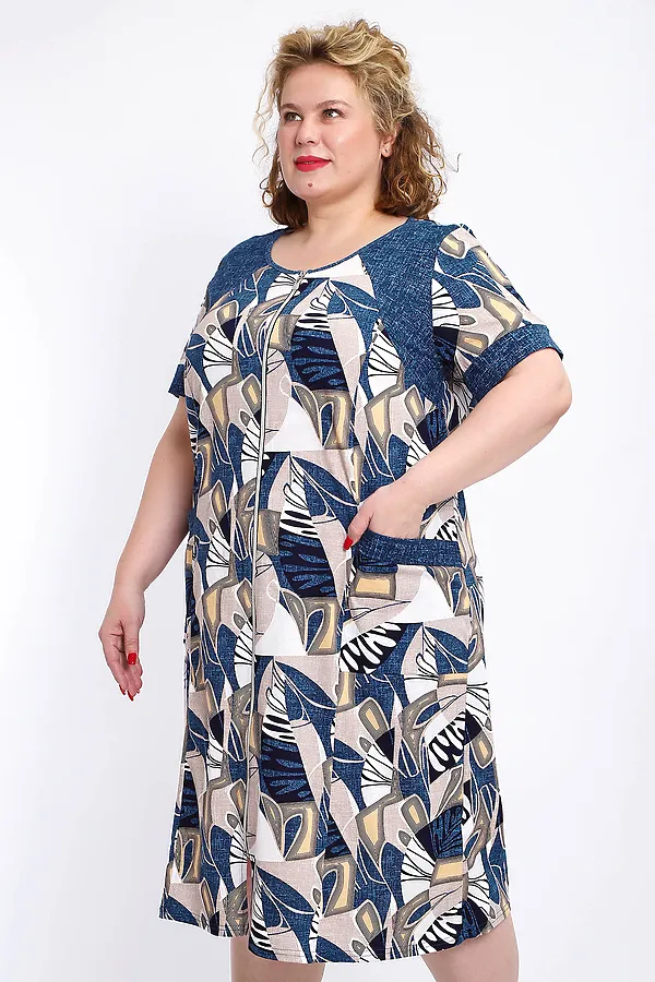 Халат 004 домашний НАТАЛИ, синий веер - фото 2