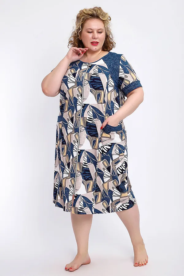 Халат 004 домашний НАТАЛИ, синий веер - фото 2