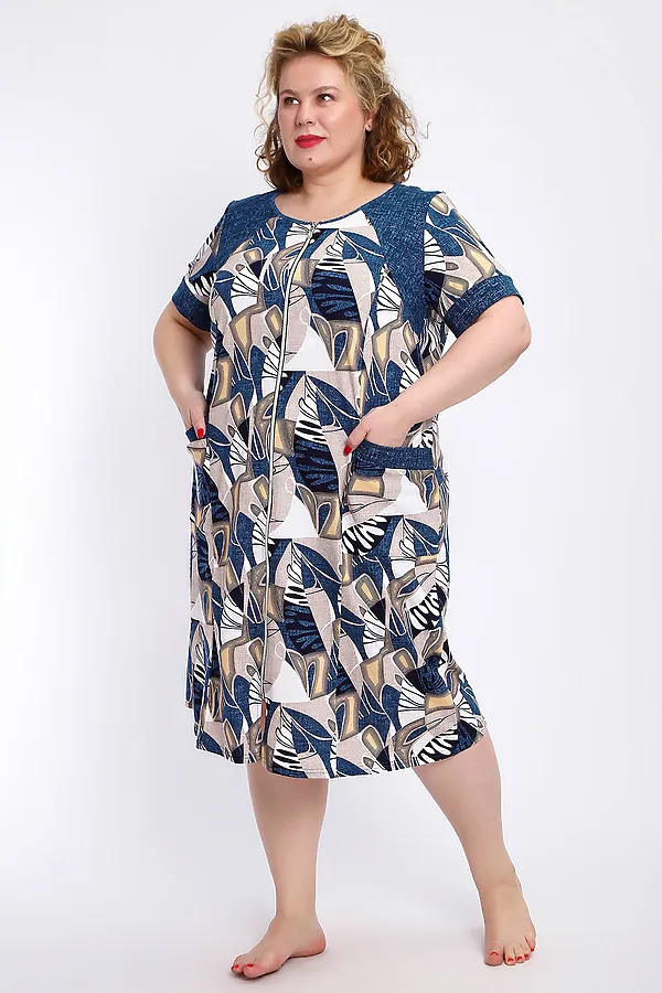 Халат 004 домашний НАТАЛИ, синий веер - фото 2