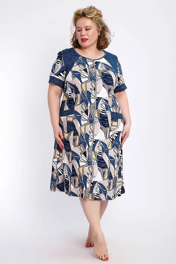 Халат 004 домашний НАТАЛИ, синий веер - фото 2