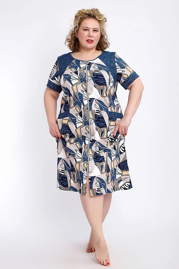 Халат 004 домашний НАТАЛИ, синий веер - фото 2