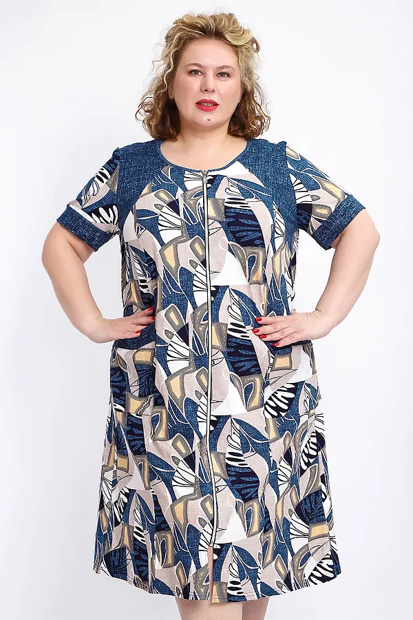 Халат 004 домашний НАТАЛИ, синий веер - фото 2