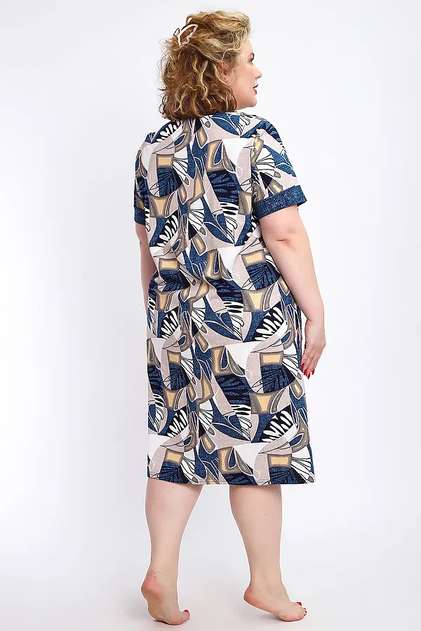 Халат 004 домашний НАТАЛИ, синий веер - фото 2