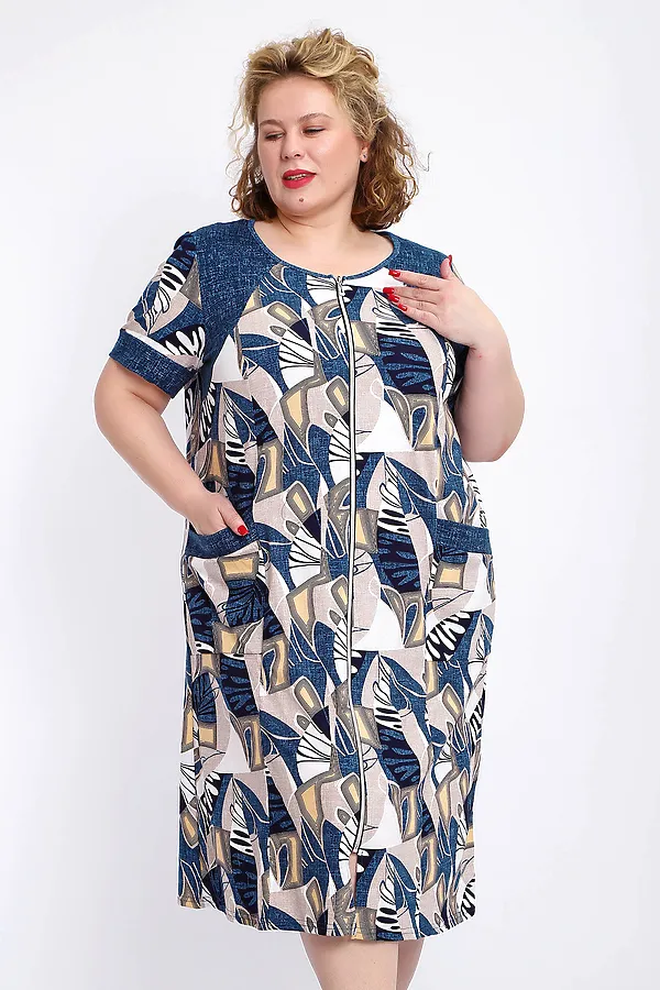 Халат 004 домашний НАТАЛИ, синий веер - фото 2