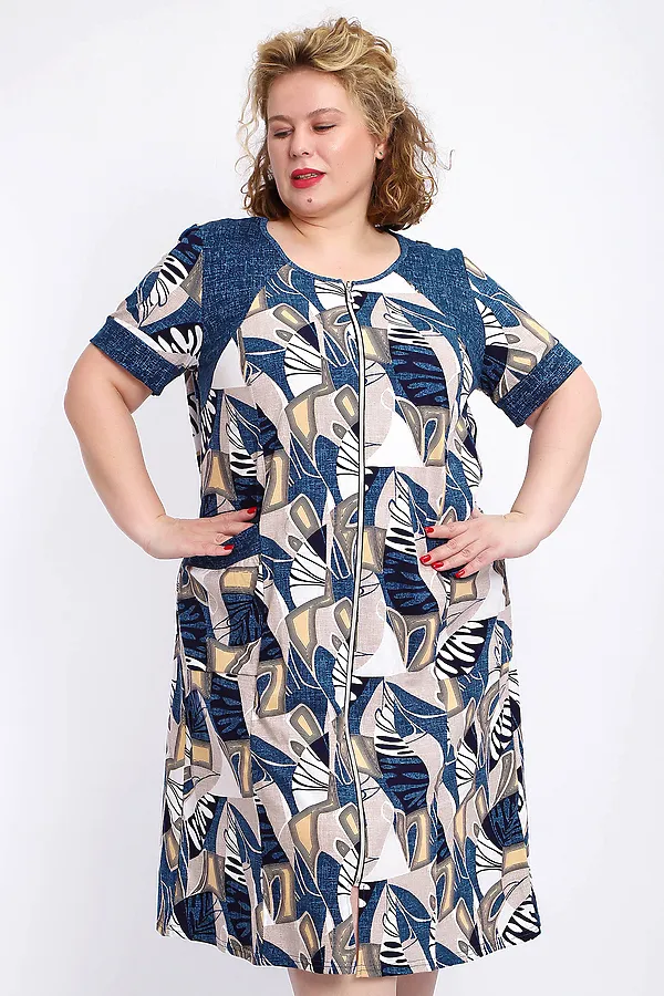 Халат 004 домашний НАТАЛИ, синий веер - фото 2