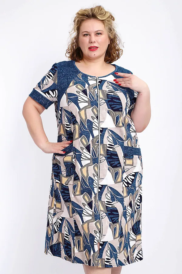 Халат 004 домашний НАТАЛИ, синий веер - фото 2