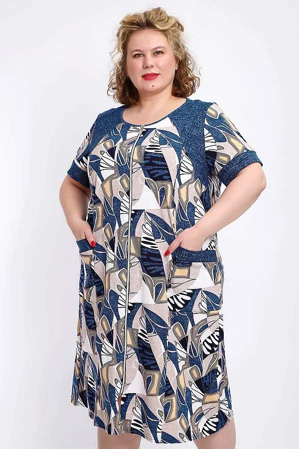 Халат 004 домашний НАТАЛИ, синий веер - фото 2