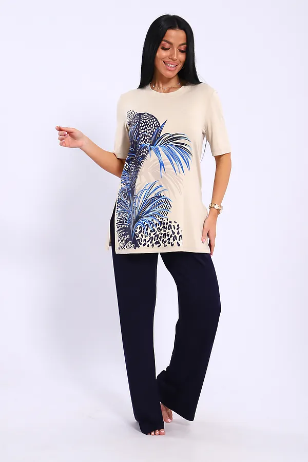 Костюм с брюками 394 НАТАЛИ, бежевый+синий - фото 2