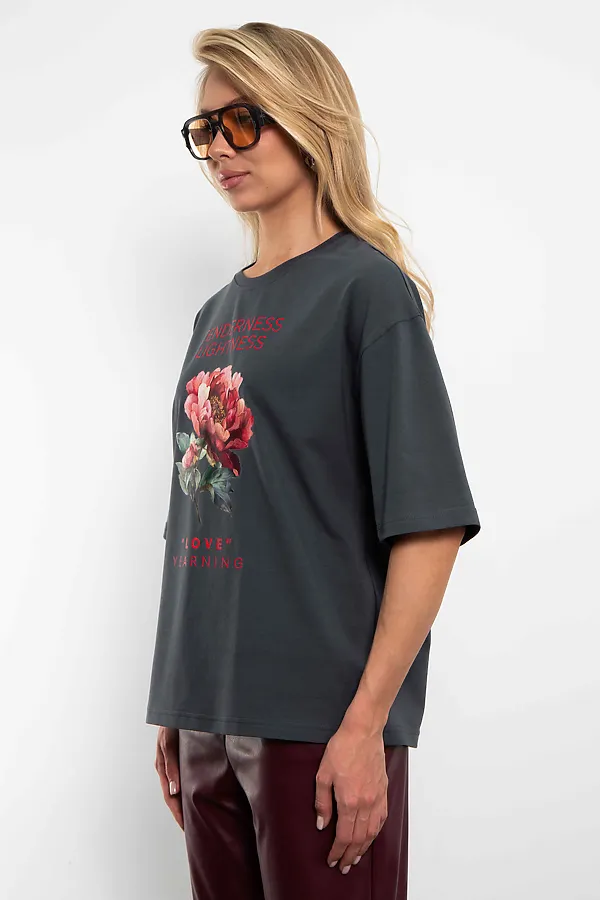 Футболка женская с оверсайз Пион KOSMOS, графит - фото 2