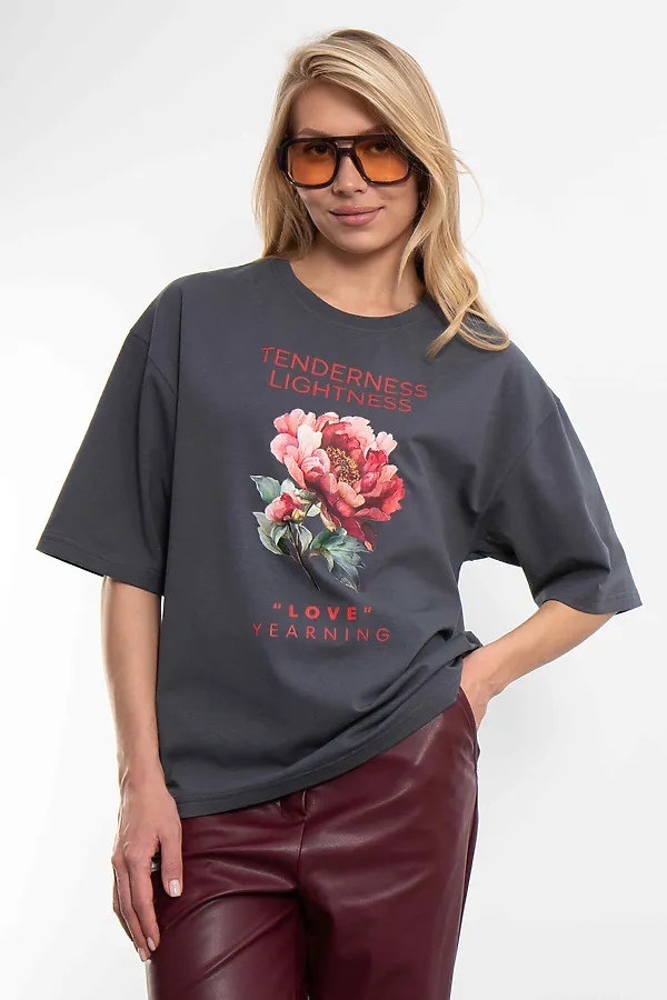 Футболка женская с оверсайз Пион KOSMOS, графит - фото 2