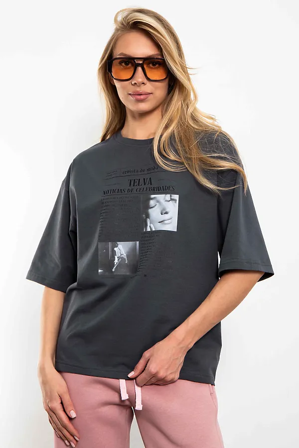 Футболка женская оверсайз Модная пресса KOSMOS, графит - фото 2