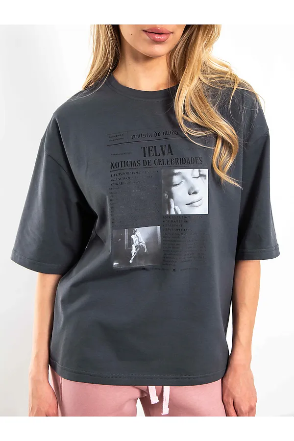 Футболка женская оверсайз Модная пресса KOSMOS, графит - фото 2