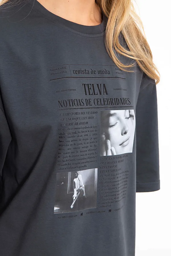 Футболка женская оверсайз Модная пресса KOSMOS, графит - фото 2